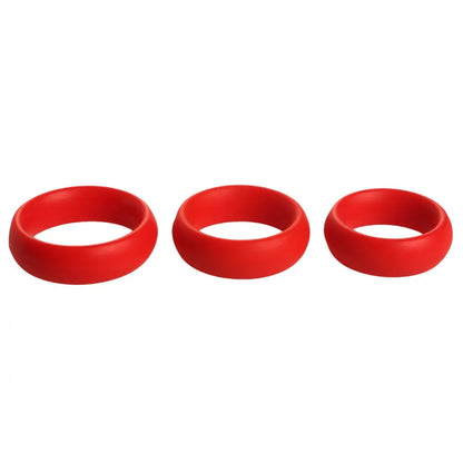 3 Piece Silicone Cock Ring Set - Red  Cock Rings