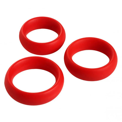 3 Piece Silicone Cock Ring Set - Red  Cock Rings