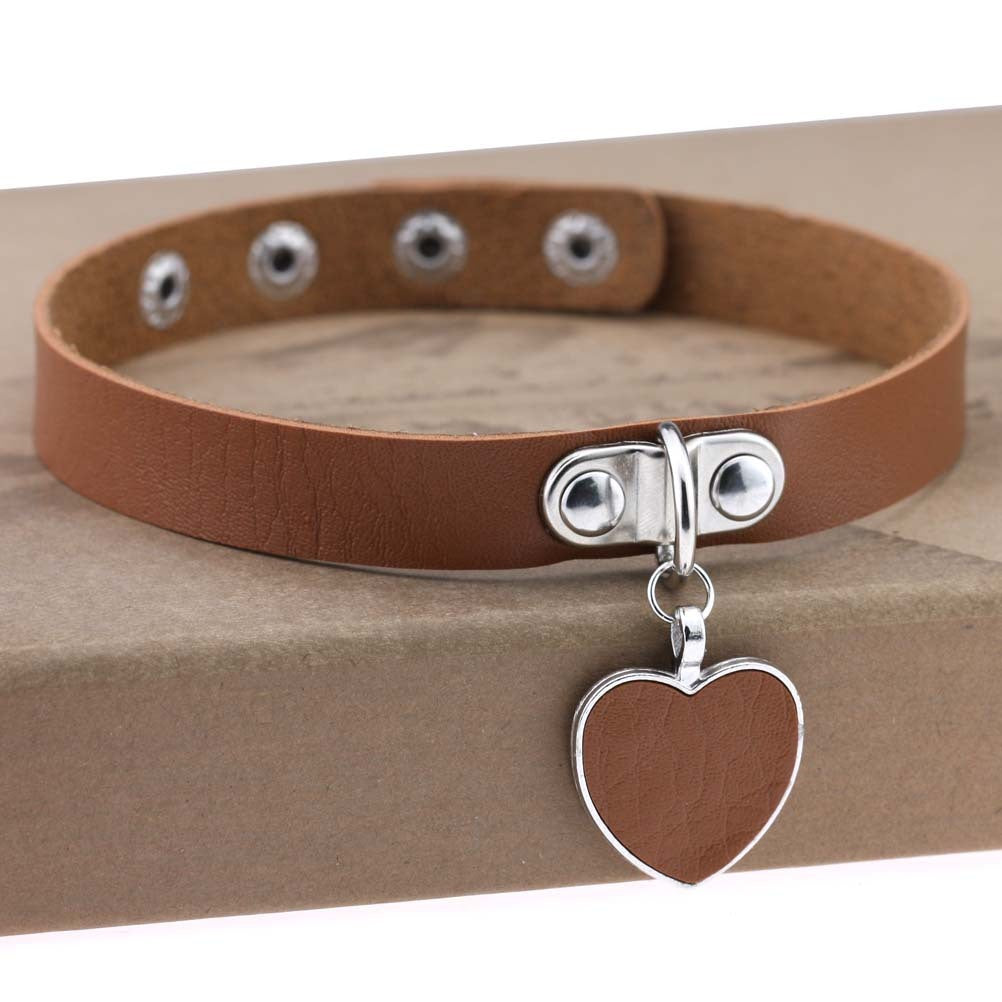 Heart Pendant Vegan Leather Bondage Collar 