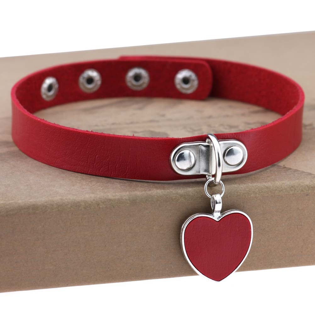 Heart Pendant Vegan Leather Bondage Collar 