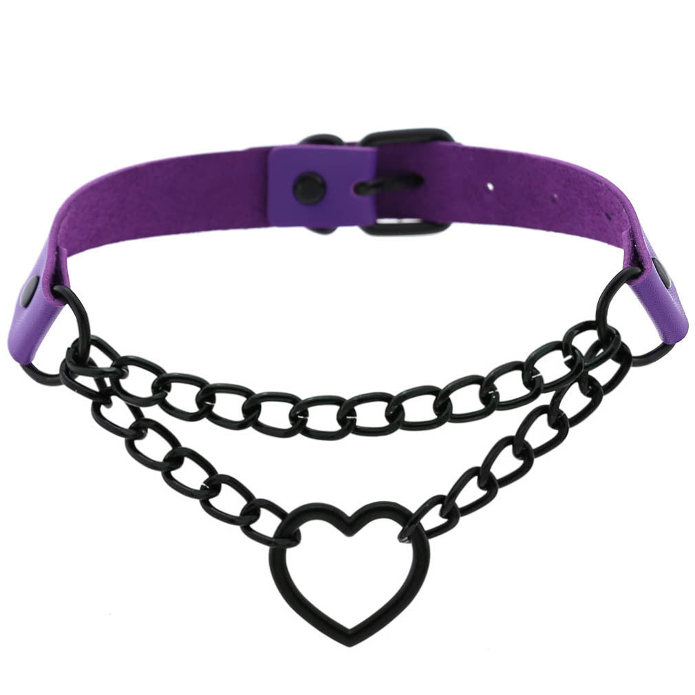 Women's Black Heart Chain Necklace Day Collar 