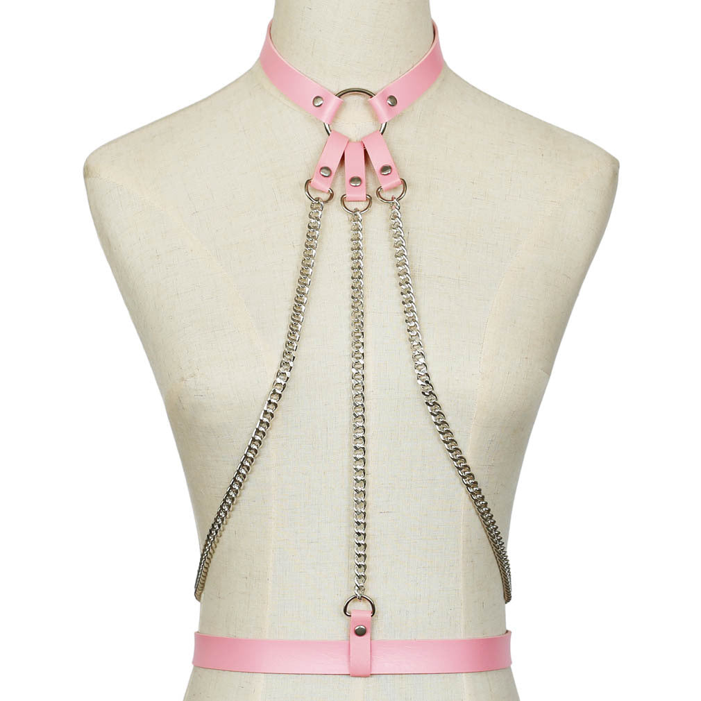 PU Leather Collar with Waist Chain 