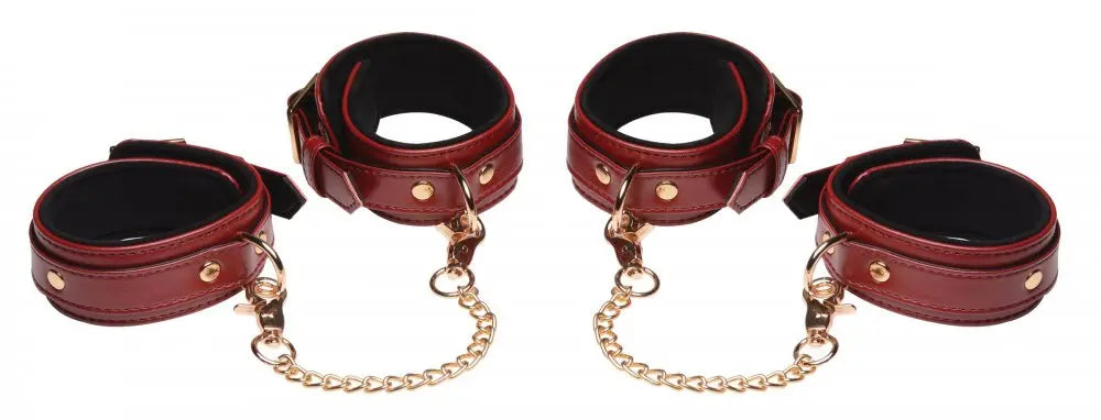 6 Piece Burgundy Bondage Set Beginner BDSM Kit with Submissive Cuffs and Collar  Restraints and Cuffs