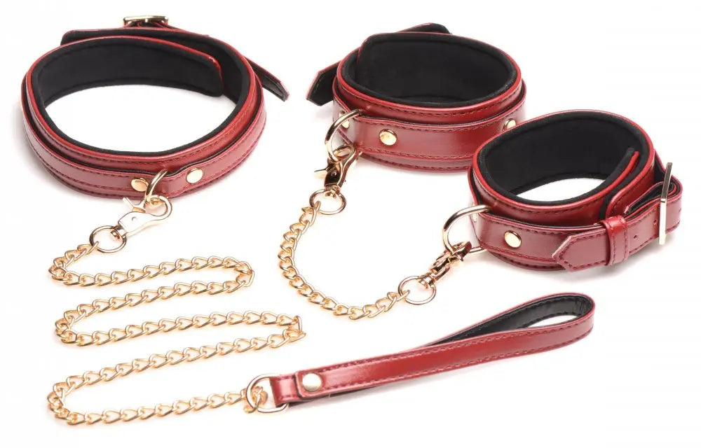 6 Piece Burgundy Bondage Set Beginner BDSM Kit with Submissive Cuffs and Collar  Restraints and Cuffs