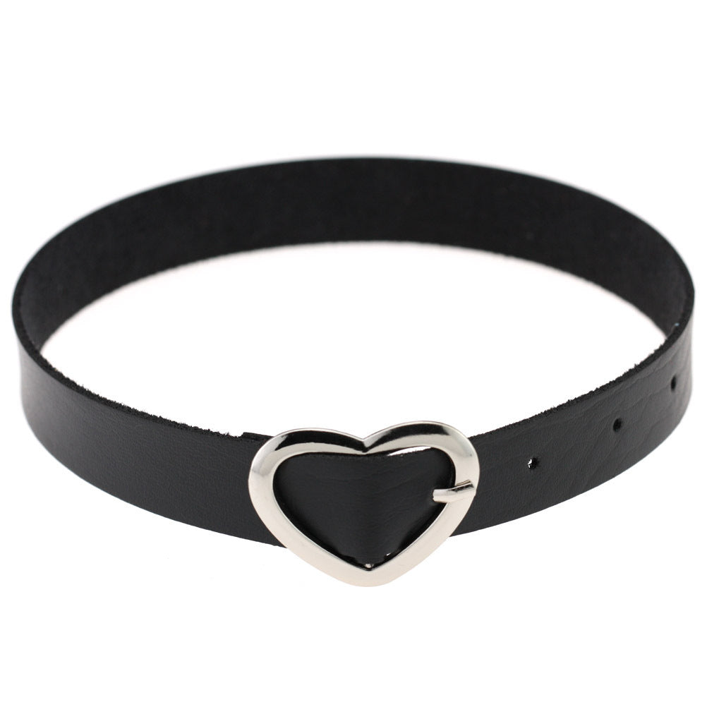 Heart Buckle Leather Submissive BDSM Collar 