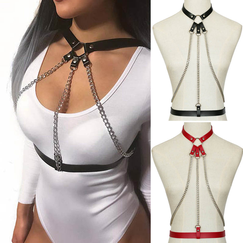 PU Leather Collar with Waist Chain 