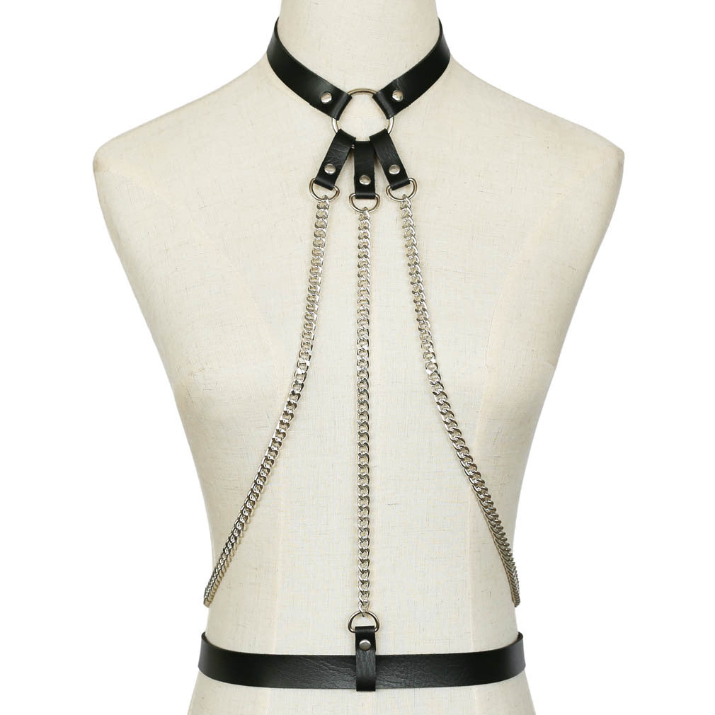 PU Leather Collar with Waist Chain 