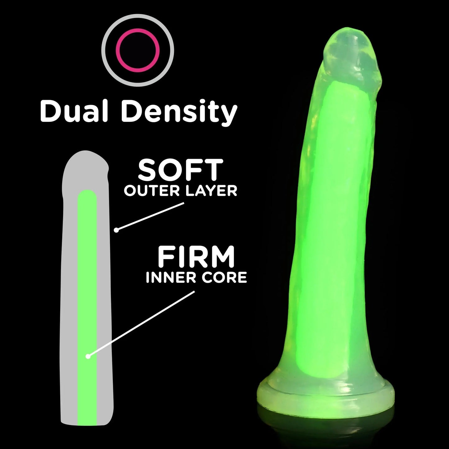 7 Inch Glow-in-the-Dark Silicone Dildo - Green  Suction Cup Dildos