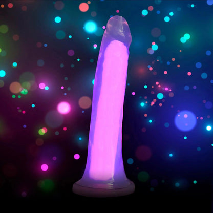 7 Inch Glow-in-the-Dark Silicone Dildo Sex Toy - Pink  Suction Cup Dildos
