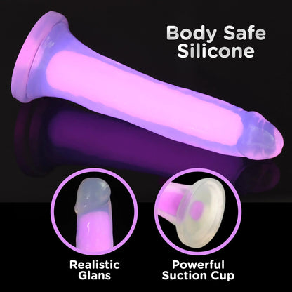 7 Inch Glow-in-the-Dark Silicone Dildo Sex Toy - Pink  Suction Cup Dildos