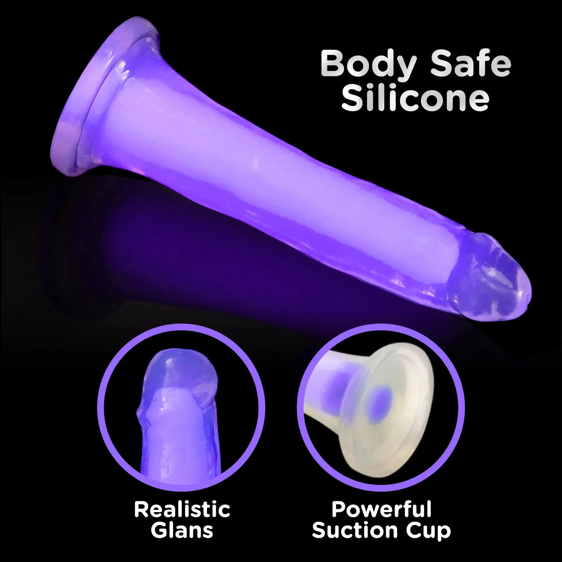 7 Inch Glow-in-the-Dark Silicone Dildo Sex Toy - Purple  Suction Cup Dildos