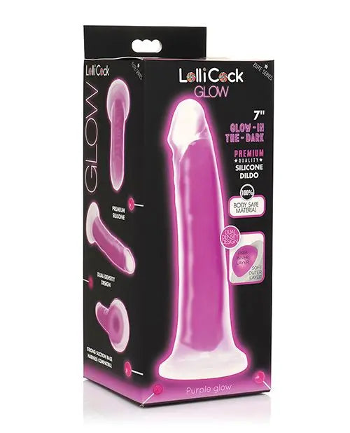 7 Inch Glow-in-the-Dark Silicone Dildo Sex Toy - Purple  Suction Cup Dildos