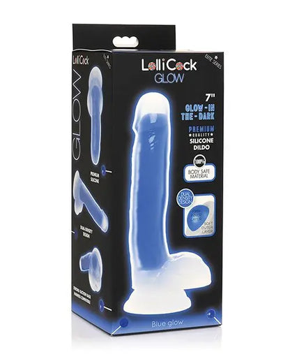 7 Inch Glow-in-the-Dark Silicone Dildo with Balls - Blue  Suction Cup Dildos