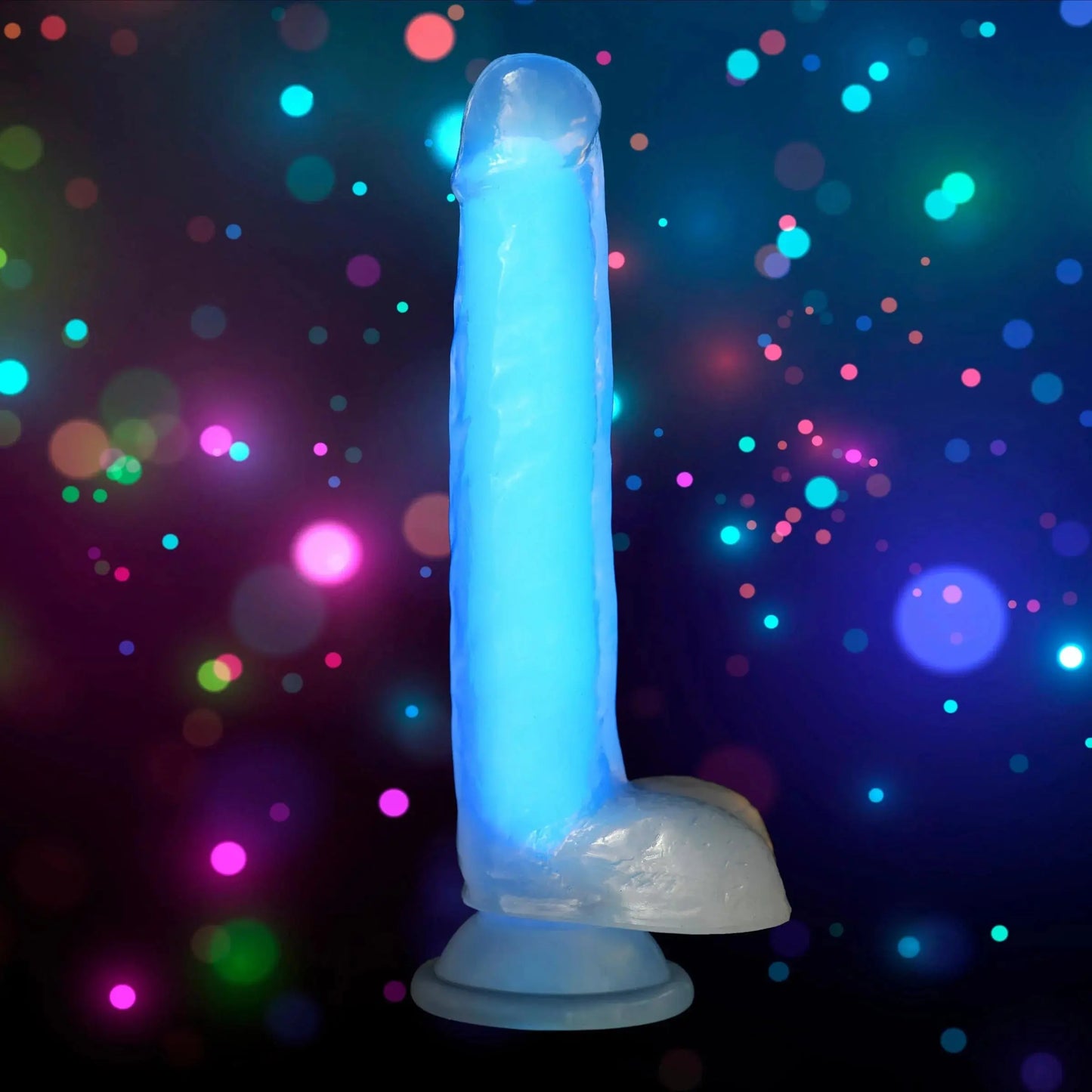 7 Inch Glow-in-the-Dark Silicone Dildo with Balls - Blue  Suction Cup Dildos