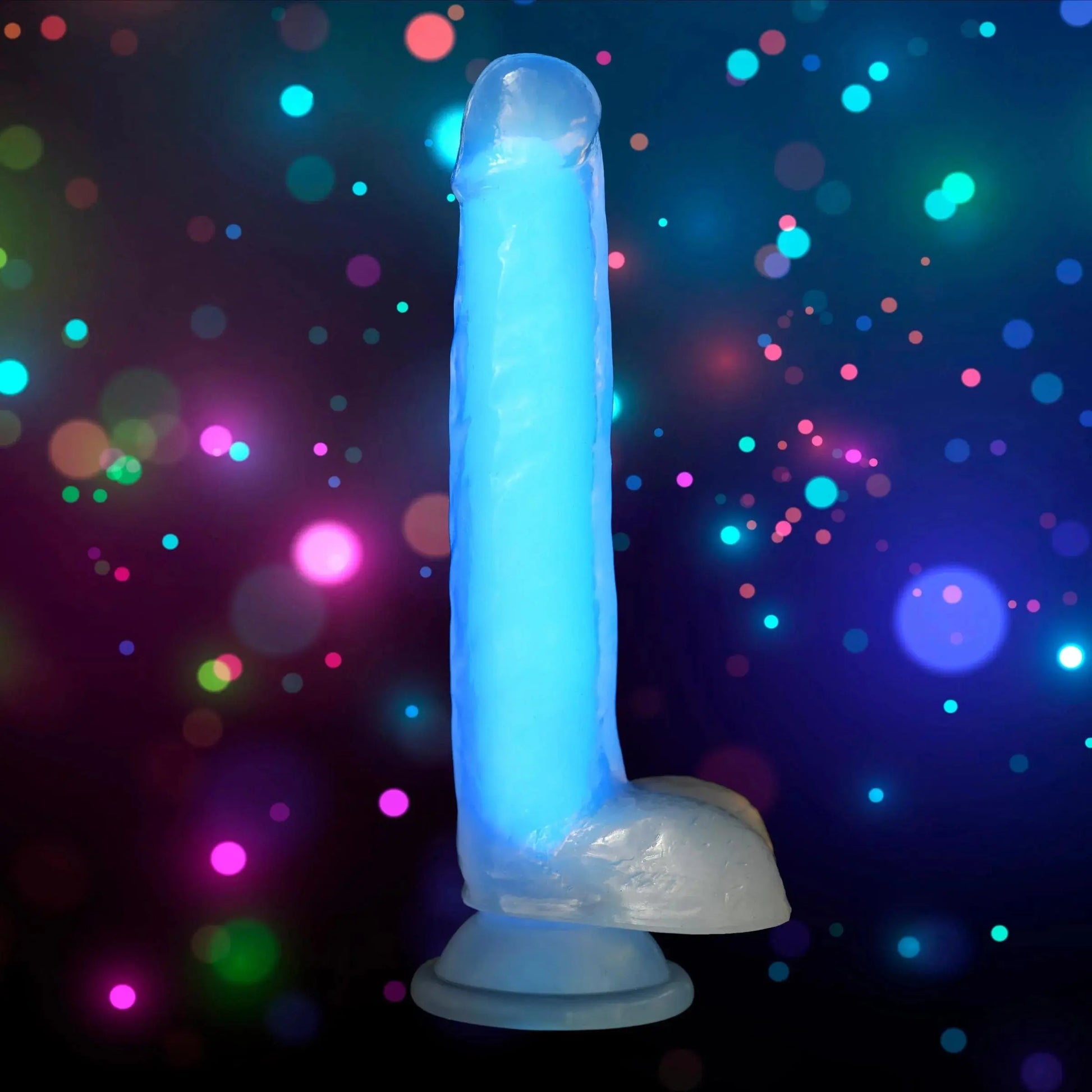 7 Inch Glow-in-the-Dark Silicone Dildo with Balls - Blue  Suction Cup Dildos