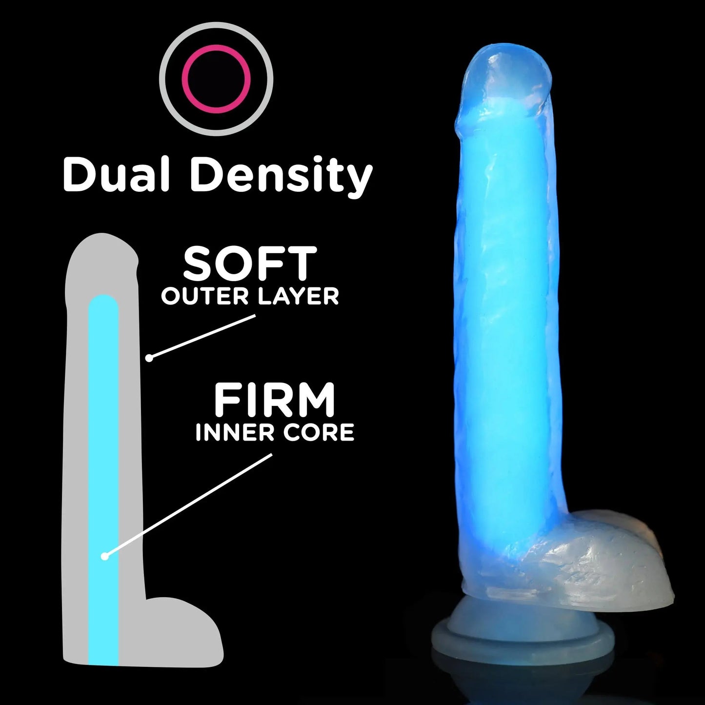 7 Inch Glow-in-the-Dark Silicone Dildo with Balls - Blue  Suction Cup Dildos