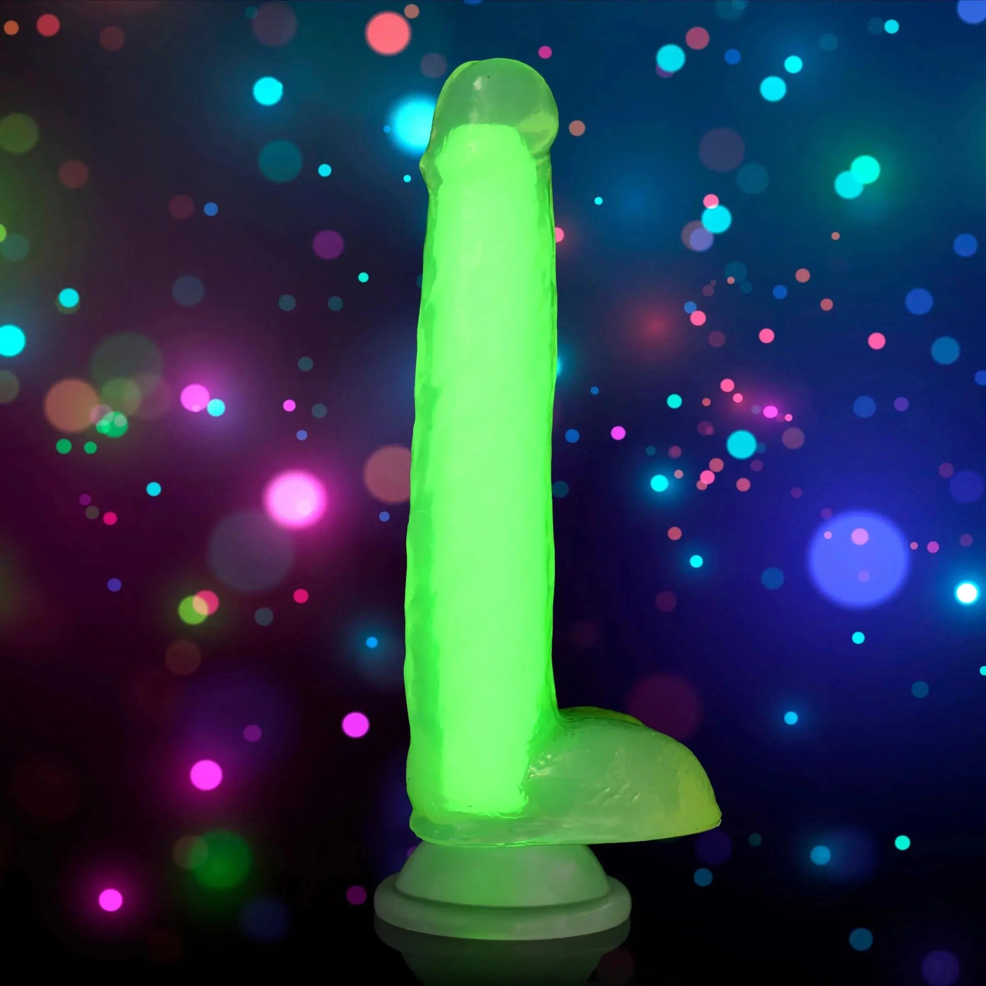7 Inch Glow-in-the-Dark Silicone Dildo with Balls - Green  Suction Cup Dildos
