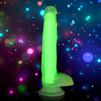 7 Inch Glow-in-the-Dark Silicone Dildo with Balls - Green  Suction Cup Dildos