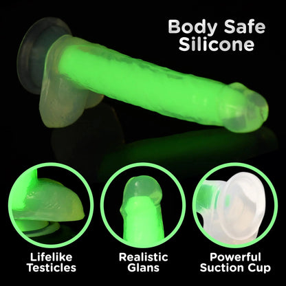 7 Inch Glow-in-the-Dark Silicone Dildo with Balls - Green  Suction Cup Dildos