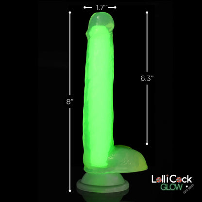 7 Inch Glow-in-the-Dark Silicone Dildo with Balls - Green  Suction Cup Dildos