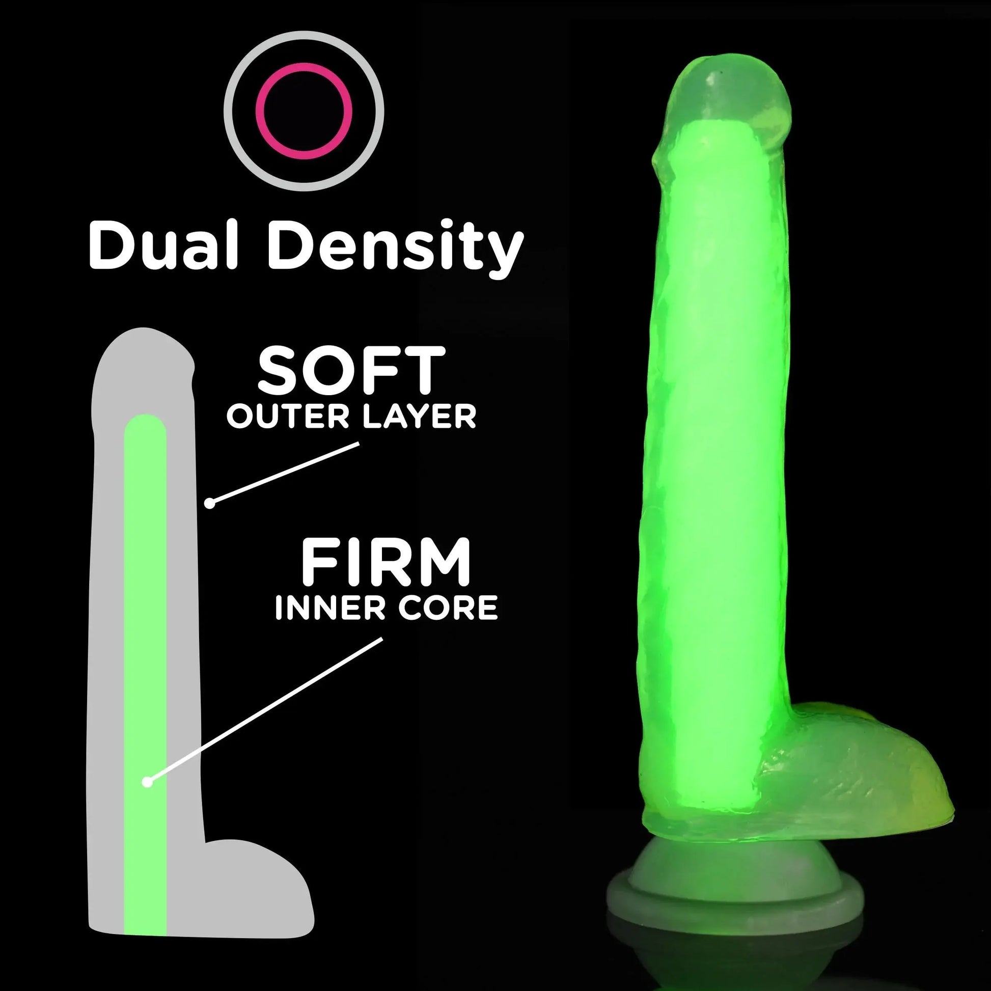 7 Inch Glow-in-the-Dark Silicone Dildo with Balls - Green  Suction Cup Dildos