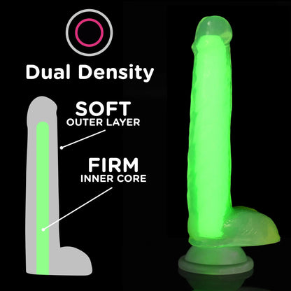 7 Inch Glow-in-the-Dark Silicone Dildo with Balls - Green  Suction Cup Dildos