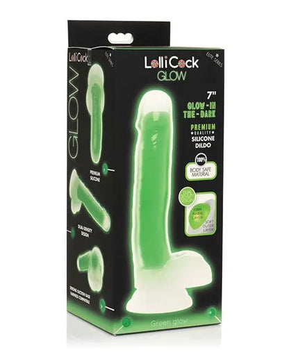 7 Inch Glow-in-the-Dark Silicone Dildo with Balls - Green  Suction Cup Dildos