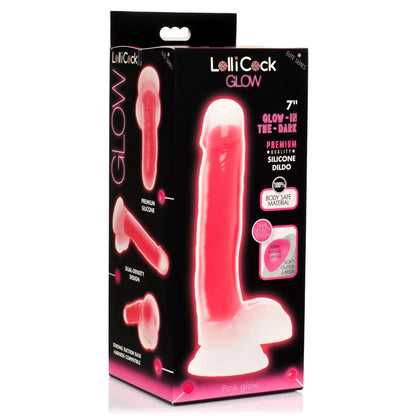 7 Inch Glow-in-the-Dark Silicone Dildo with Balls - Pink  Suction Cup Dildos