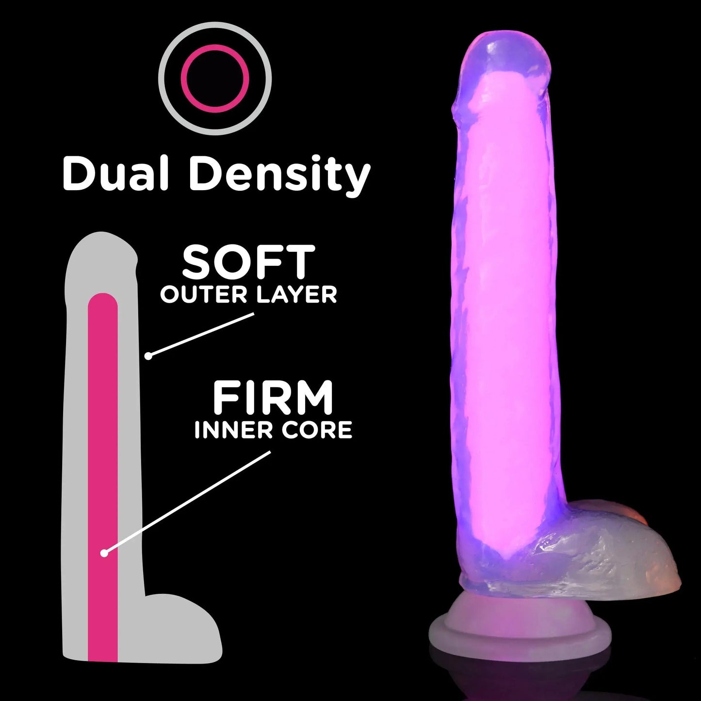 7 Inch Glow-in-the-Dark Silicone Dildo with Balls - Pink  Suction Cup Dildos
