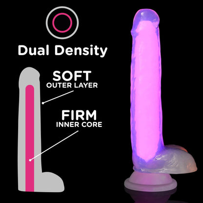 7 Inch Glow-in-the-Dark Silicone Dildo with Balls - Pink  Suction Cup Dildos