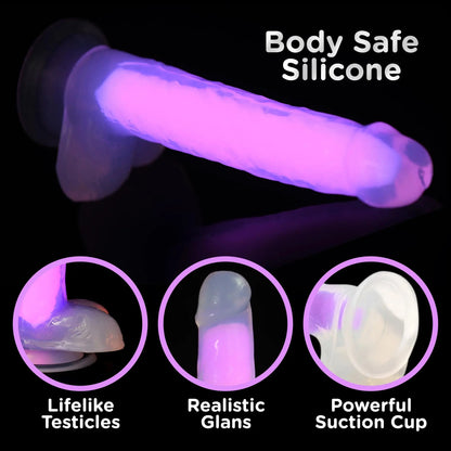 7 Inch Glow-in-the-Dark Silicone Dildo with Balls - Pink  Suction Cup Dildos