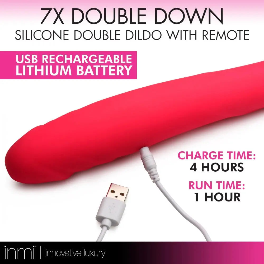 7X Double Down Silicone Double Dildo with Remote Body Safe Double Ended Dildo  Vibrating Toys