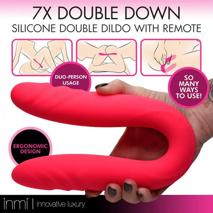 7X Double Down Silicone Double Dildo with Remote Body Safe Double Ended Dildo  Vibrating Toys