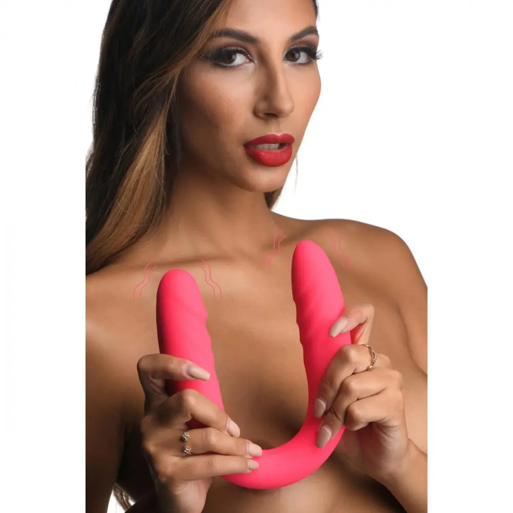 7X Double Down Silicone Double Dildo with Remote Body Safe Double Ended Dildo  Vibrating Toys