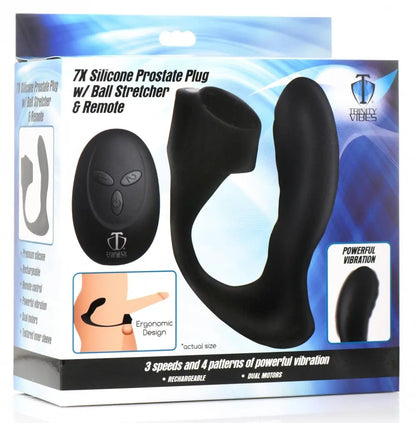 7X Silicone Prostate Plug with Ball Stretcher and Remote  Prostate Play