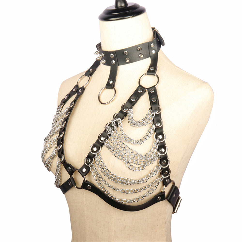 Rebel Glam Studded Chain Harness & Collar 