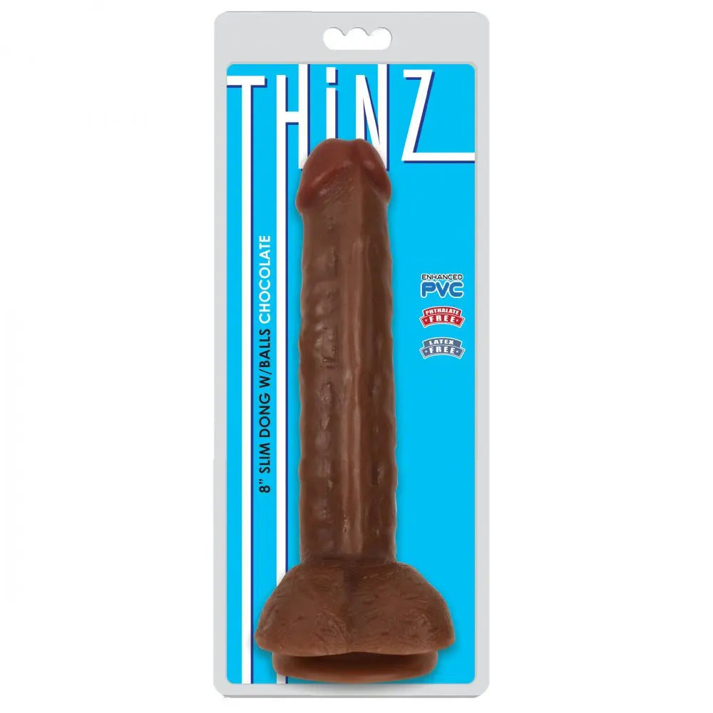 8 Inch Slim Dildo with Balls - Dark  Suction Cup Dildos