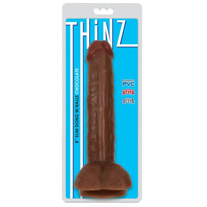 8 Inch Slim Dildo with Balls - Dark  Suction Cup Dildos