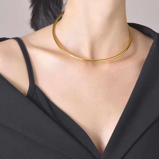 18K Gold-Plated Titanium Steel Simple Collar Necklace 