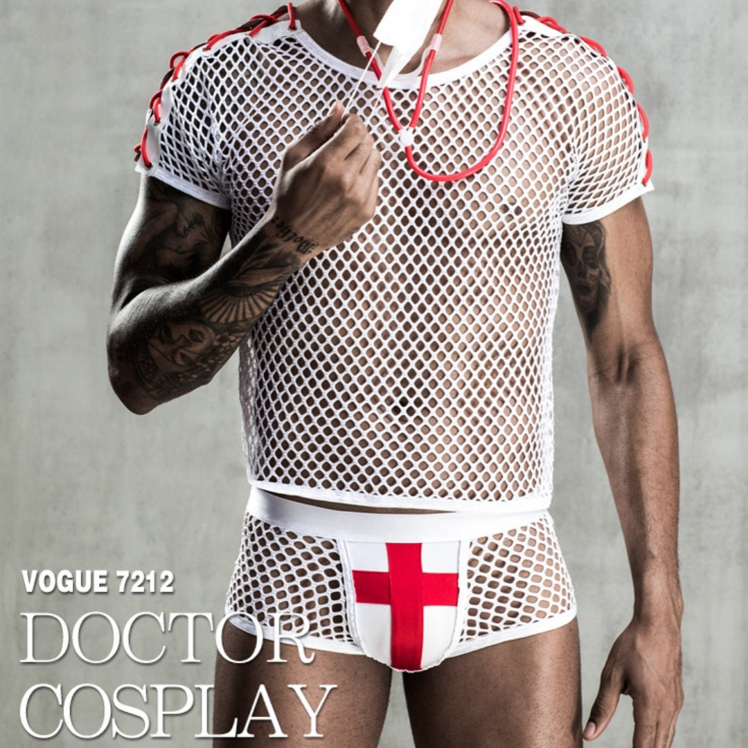 Men's Erotic Netting White Doctor Uniform 