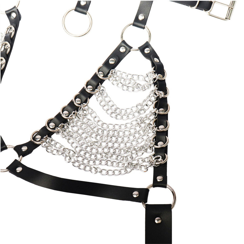 Rebel Glam Studded Chain Harness & Collar 