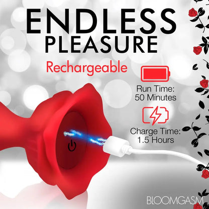 9X  Bloom Silicone Rose Beaded Anal Vibrator  Vibrating Anal Sex Toy
