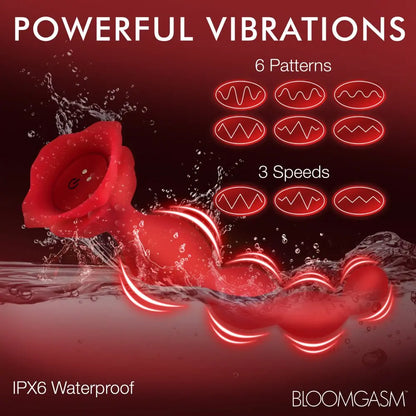 9X  Bloom Silicone Rose Beaded Anal Vibrator  Vibrating Anal Sex Toy