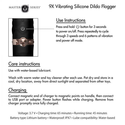 9X Vibrating Silicone Dildo Flogger  Impact Play