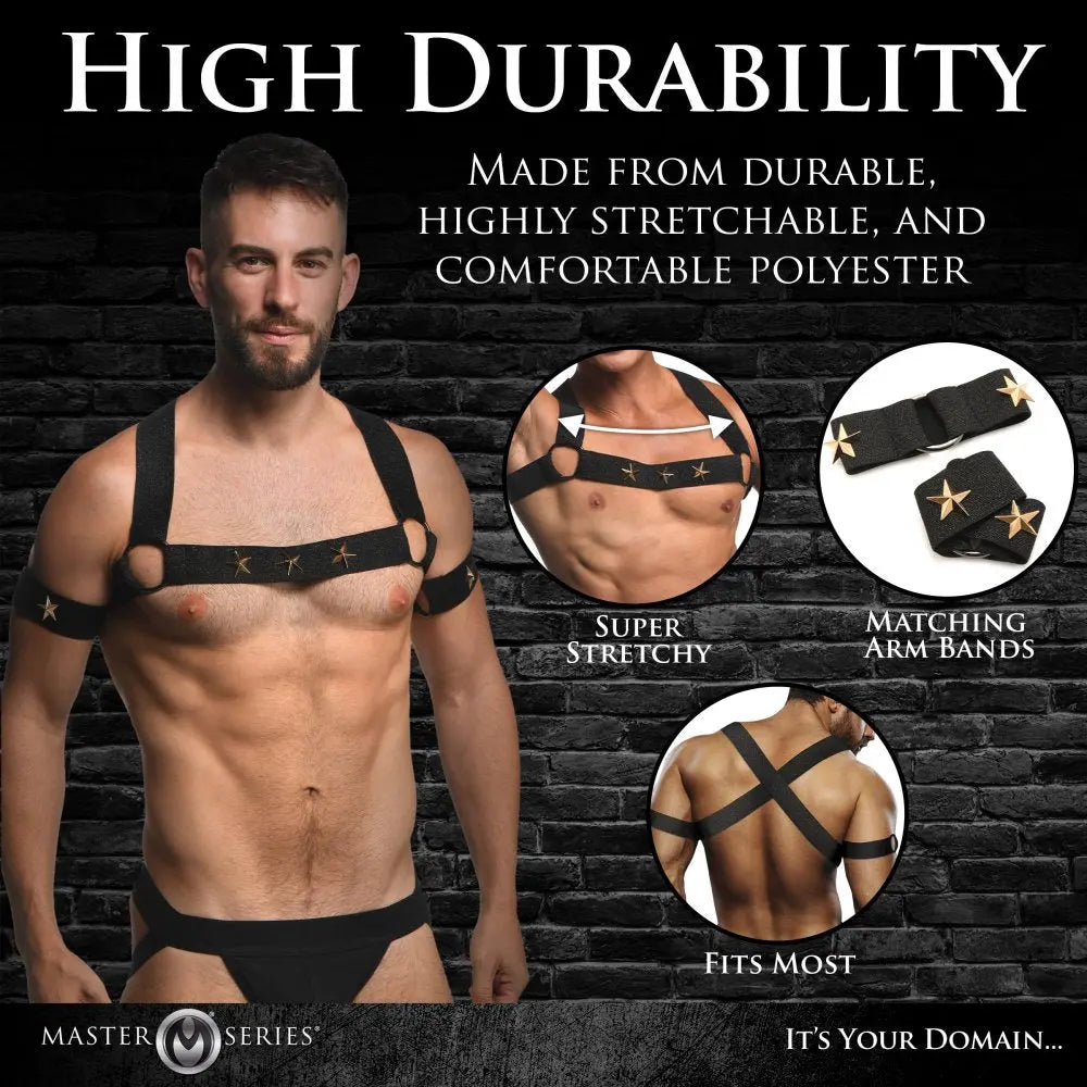 Rave Harness Elastic Chest Harness with Arm Bands - L/XL - Bound By Desire