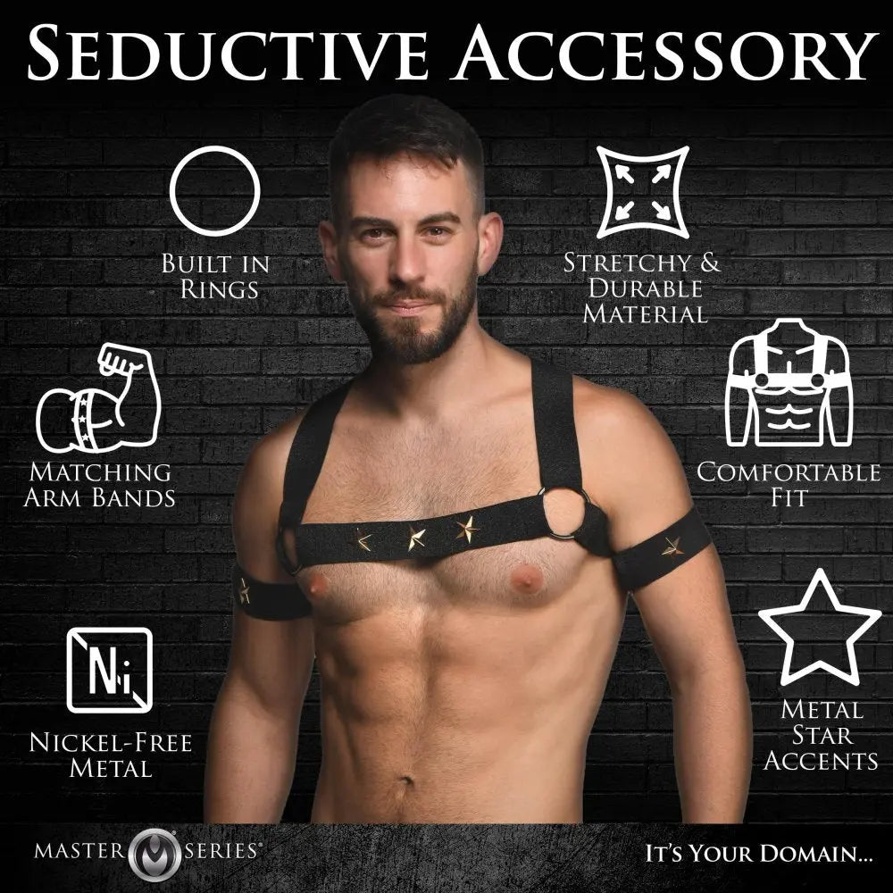 Rave Harness Elastic Chest Harness with Arm Bands - L/XL - Bound By Desire