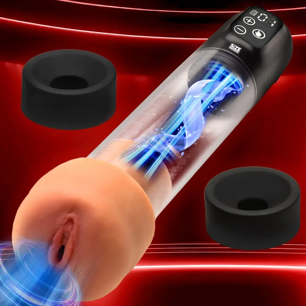 New! Combo Penis Pump and Stroker Sleeve - Sucking Penis Pump with Attachments - Bound By Desire