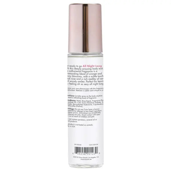 ALL NIGHT LONG Fragrance Body Mist with Pheromones - Soft - Oriental 3.5oz | 103mL  Lubes, Lotions and Accessories