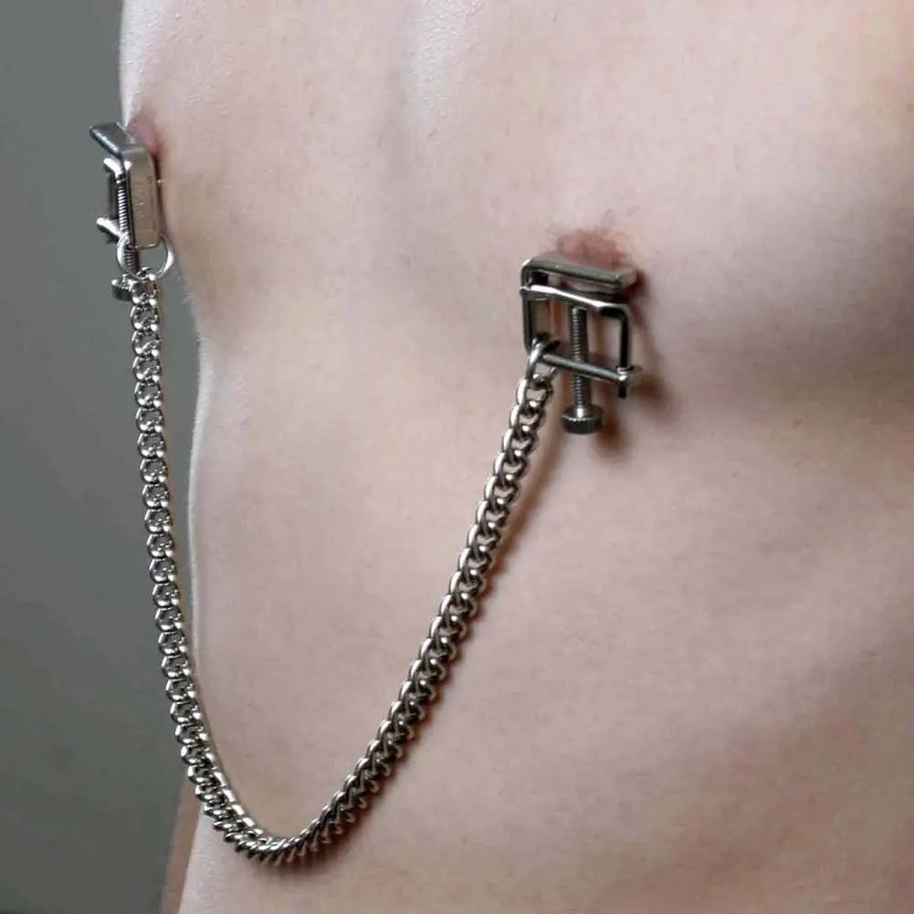 Adjustable Press Nipple Clamps with Chain  Nipple and Clit Toys