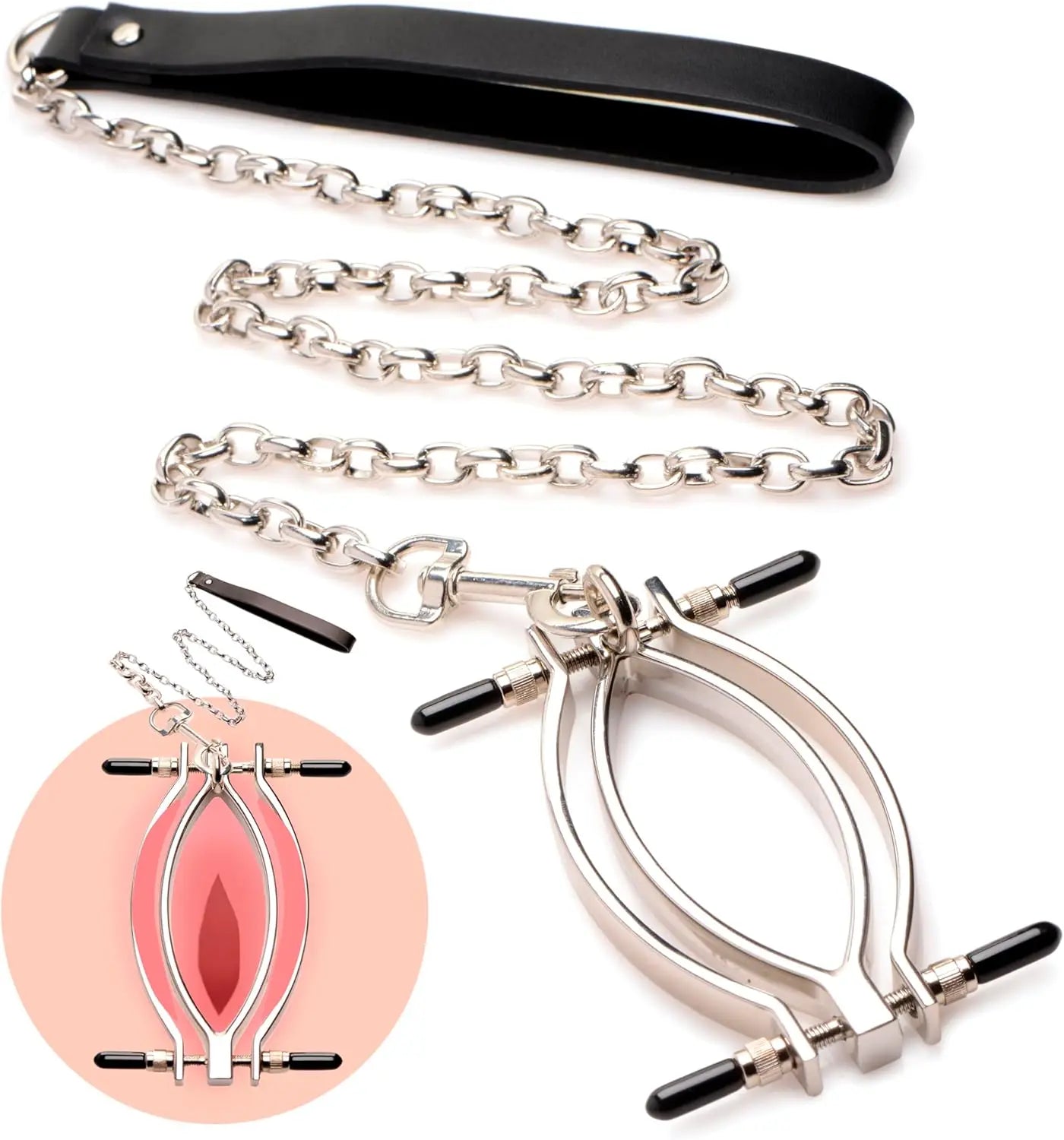 Adjustable Pussy Clamp with Leash BDSM Labia Clamp  Bondage Gear